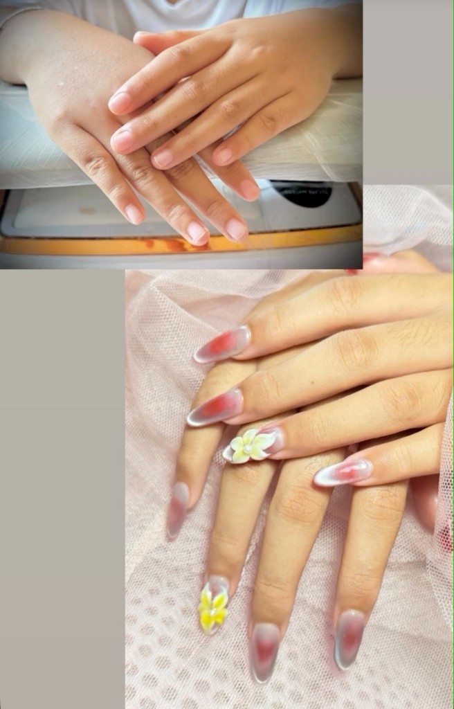 รีวิวทำเล็บร้อยเอ็ด - ต่อเล็บและเพ้นท์ลาย 3D สไตล์ Blush aura